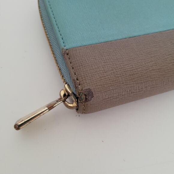 Furla Wallet Large Teal Blue Gray Two Block Genuine Leather Italian Zip Around - Picture 10 of 13